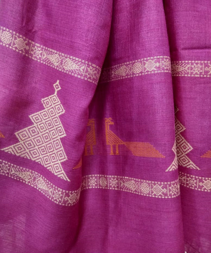 Magenta handwoven tussar silk stole