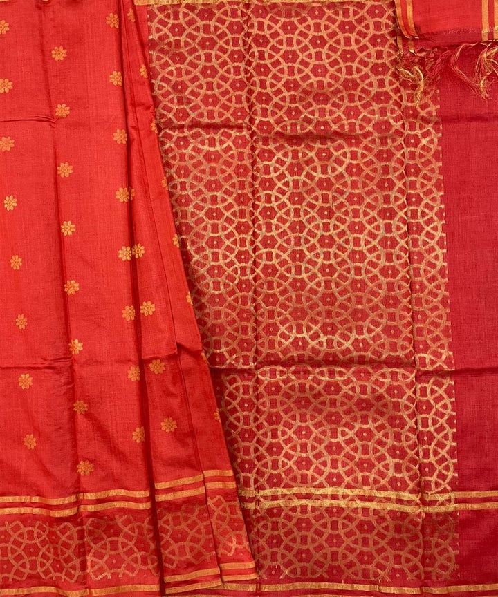 Red handwoven tussar silk saree