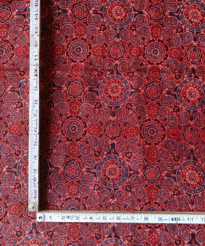 Red black blue natural dye ajrakh print handspun cotton fabric