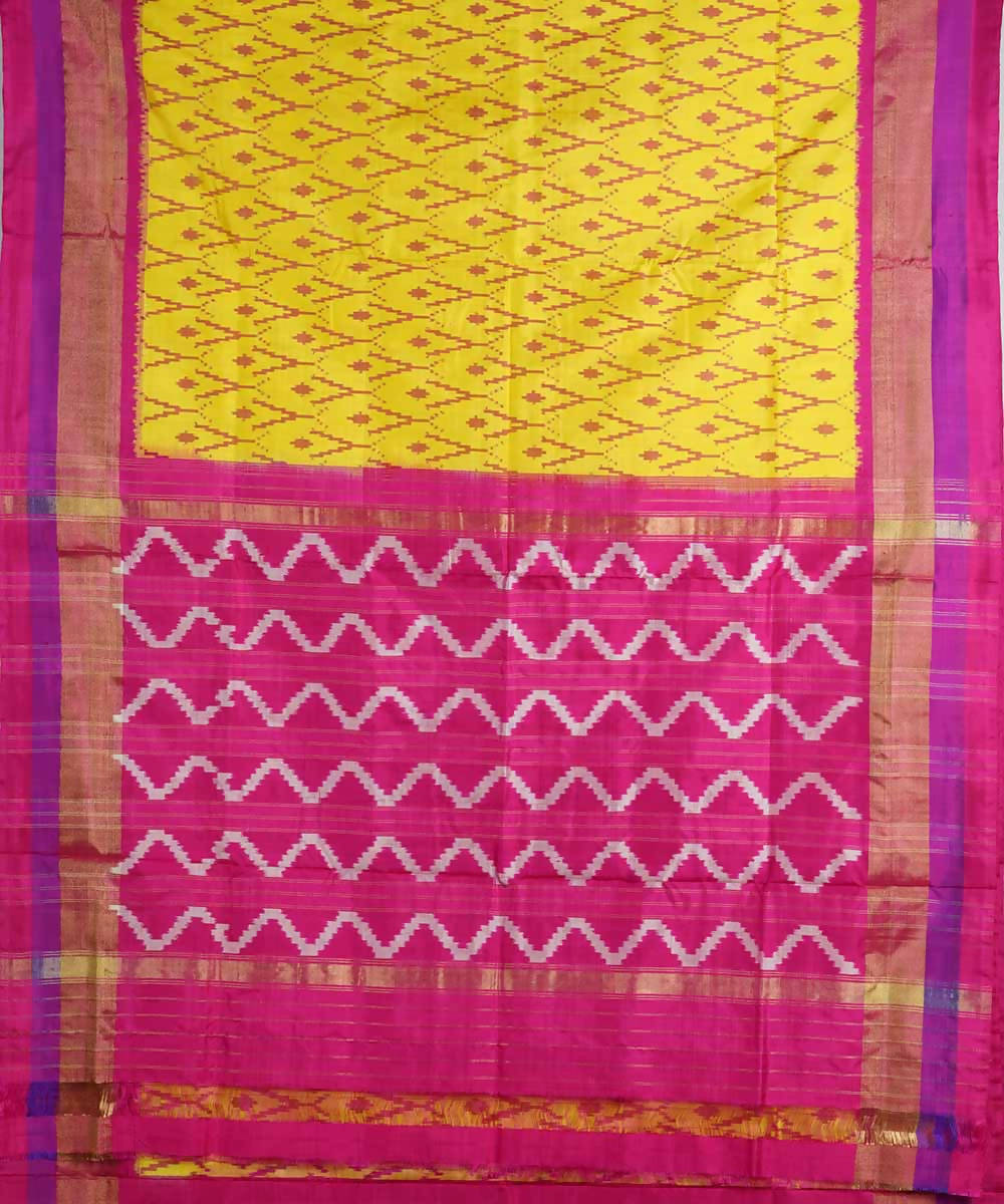 Light yellow handloom silk ikat pochampally saree