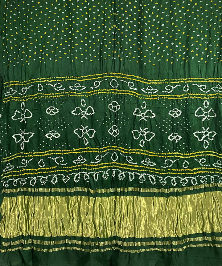 Olive green hand printed bandhani gajji silk saree