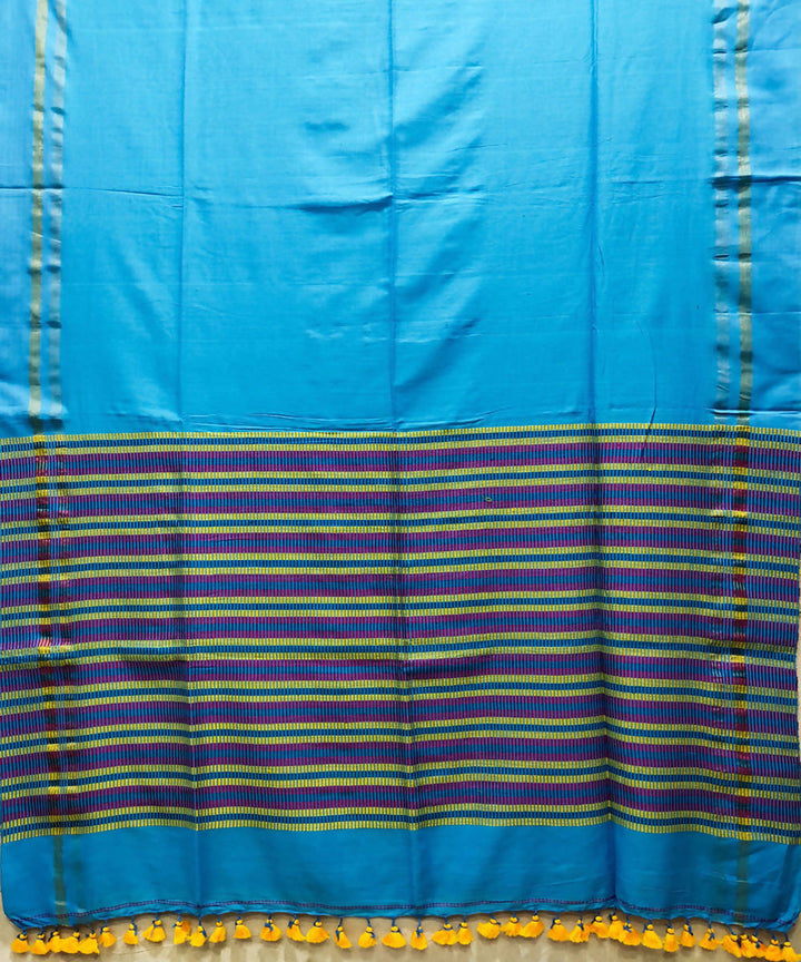 Sky blue handloom handspun cotton saree