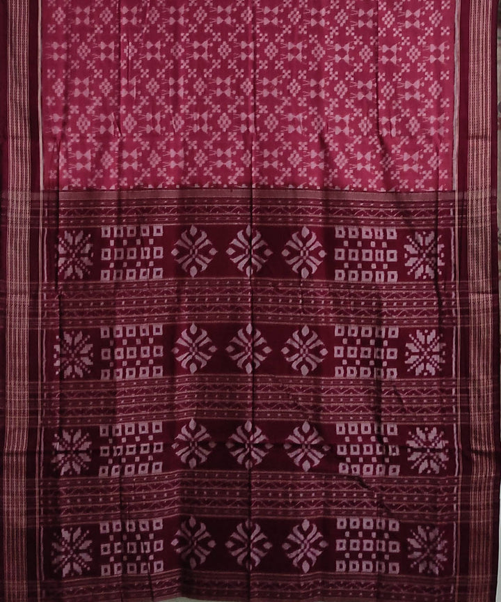 Pink maroon cotton handloom sambalpuri saree