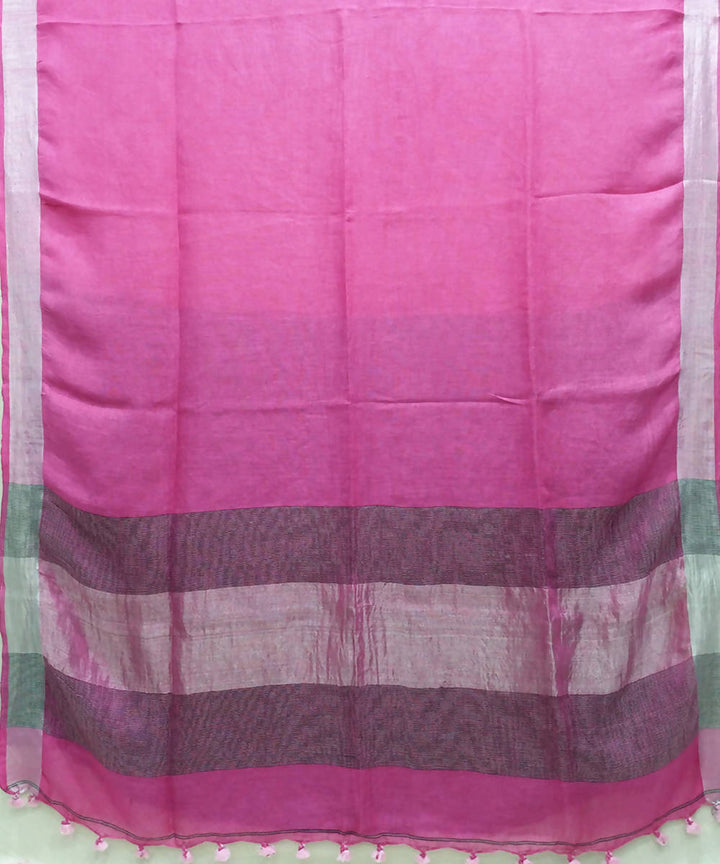 Rani pink linen handwoven saree