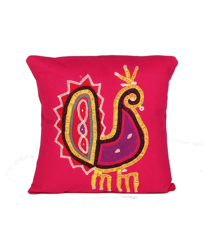 Pink handcrafted soi embroidery cotton cushion cover
