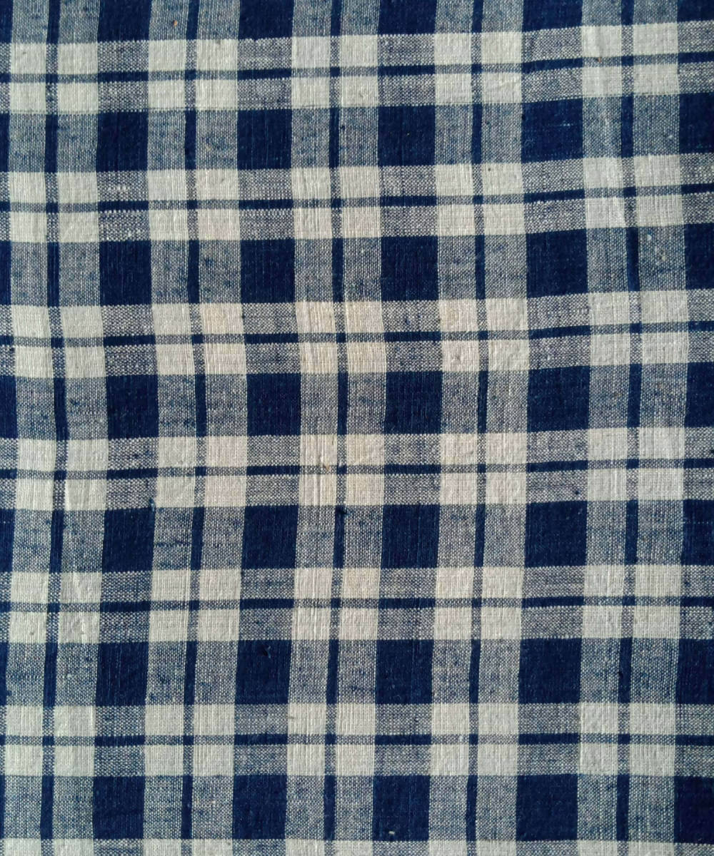 2.5m indigo white handspun handwoven cotton checks kurta fabric