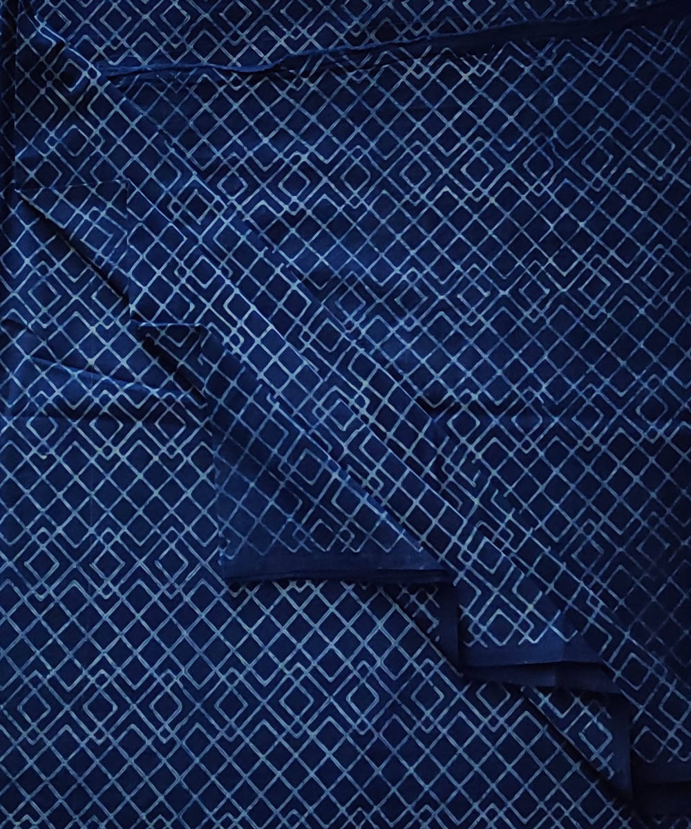 Dark blue dabu handblock print natural dye handspun cotton fabric