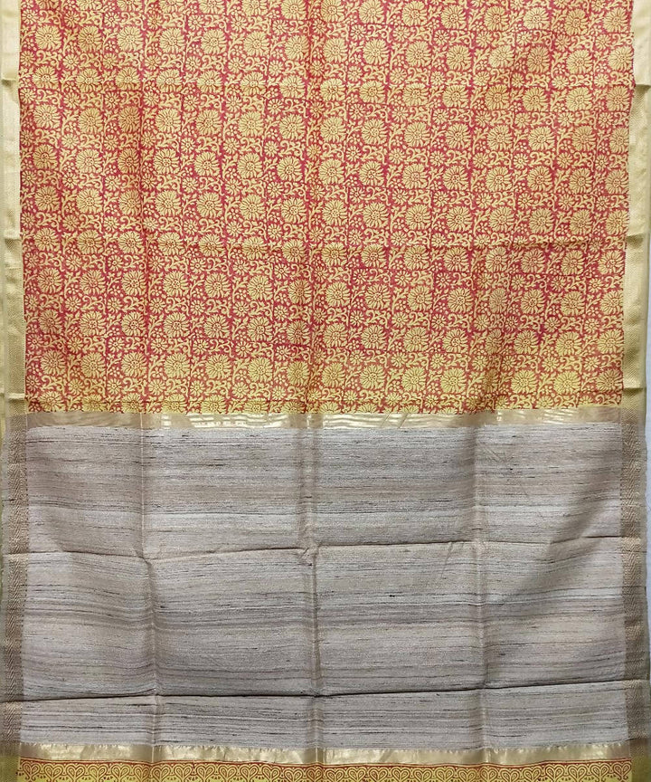 Buff yellow handwoven cotton silk maheshwari saree