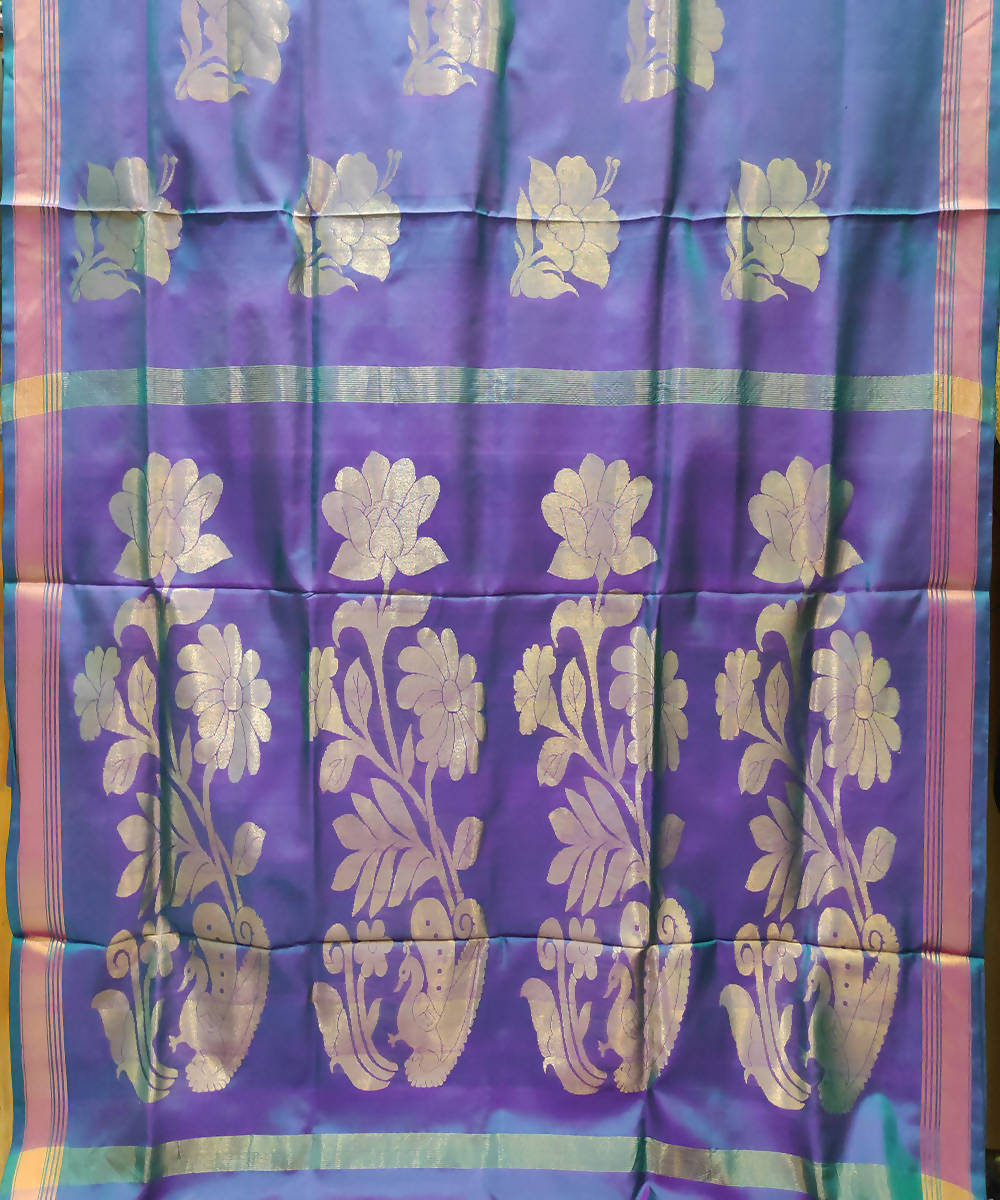 double shaded Blue Handloom Venkatagiri Butta Work Silk Saree