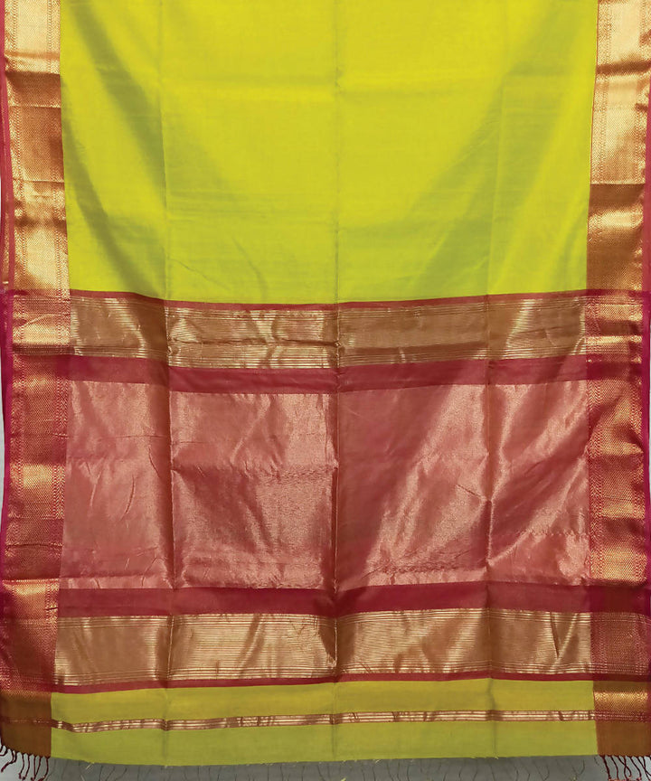 Lemon yellow handloom cotton silk maheshwari saree