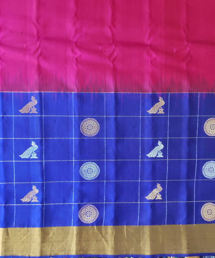 pink blue half and half Handwoven Gadwal Silk Saree