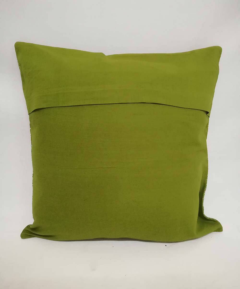 Applique with Tanka work Fish motif green cotton silk cushion cover
