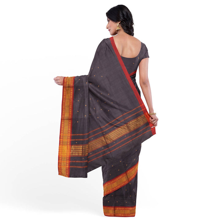 Grey brown handloom cotton venkatagiri saree