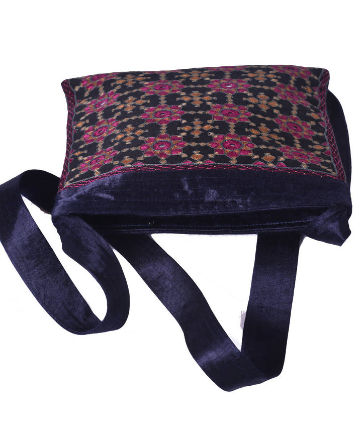 Navy pink hand embroidery mashroo cross body bag