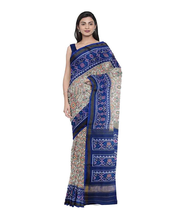 White blue handwoven patola silk saree