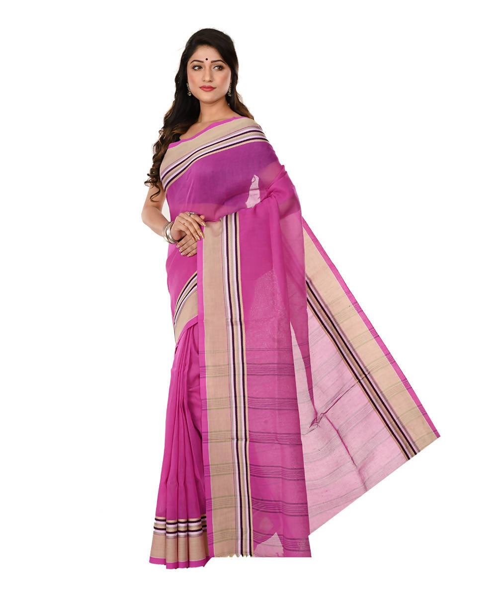 Shantipuri Bengal Handloom Pink Cotton Saree