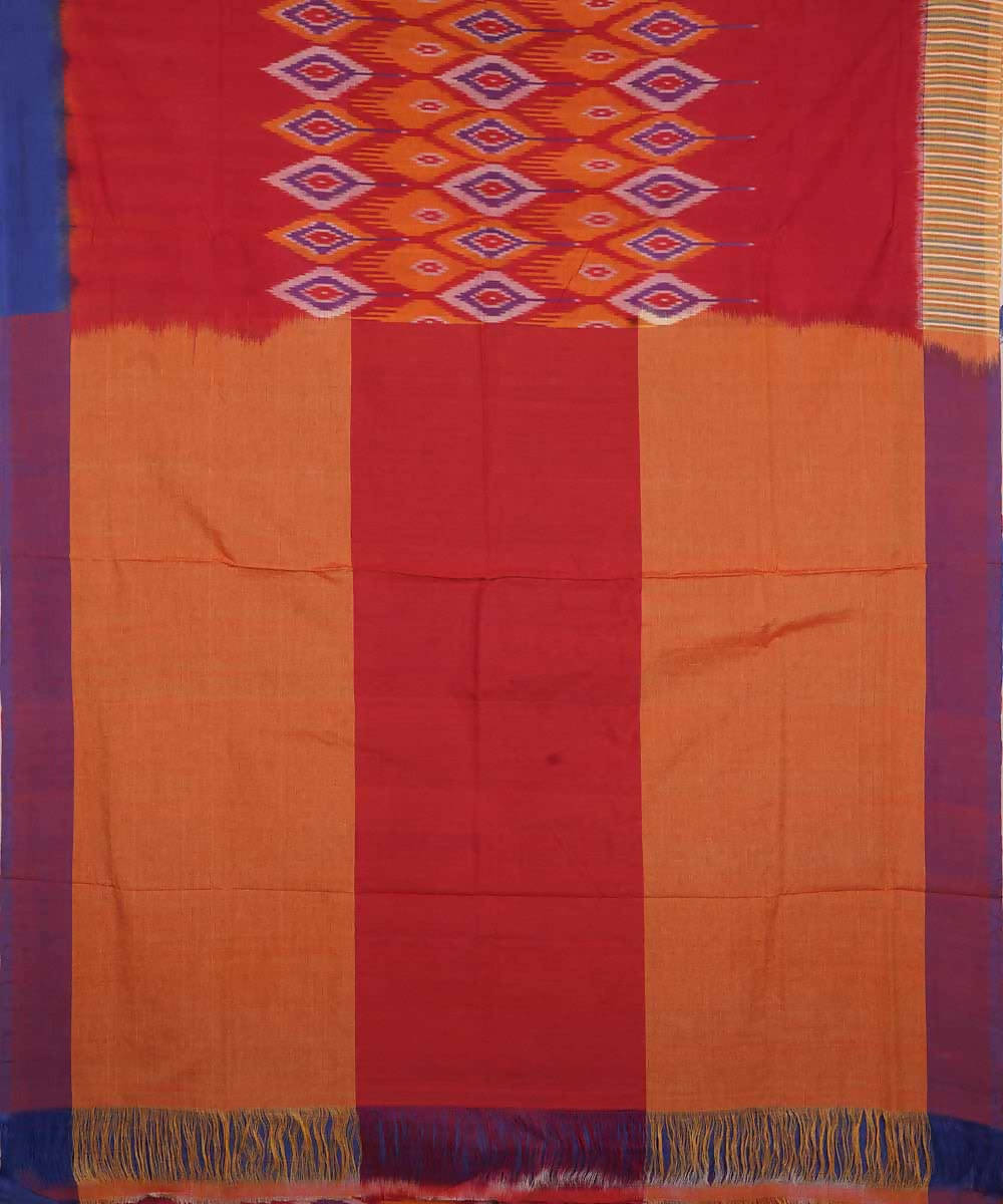 Red orange cotton handloom ikat pochampally saree