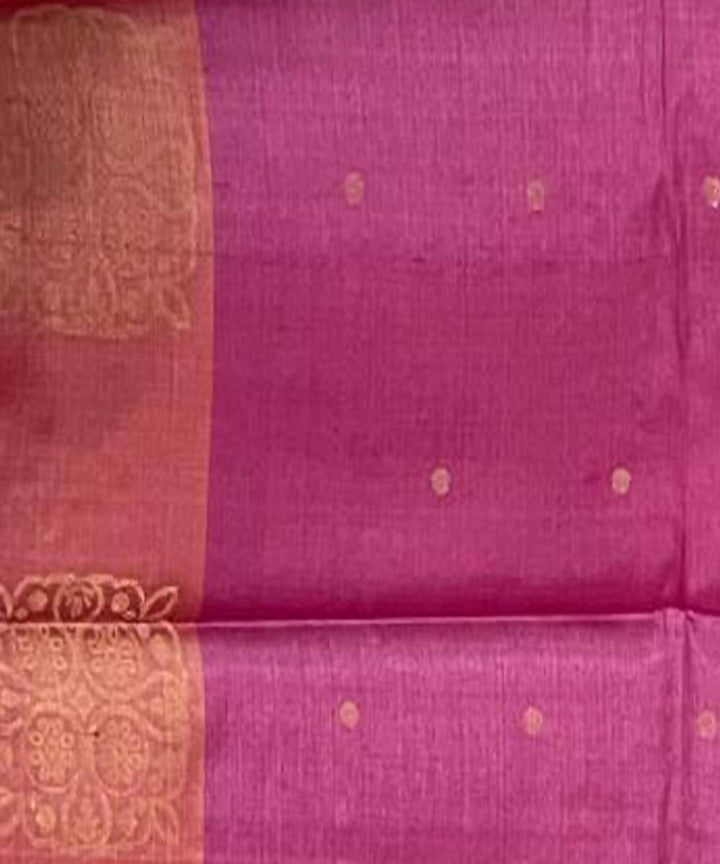 Hot pink handwoven tussar silk saree with all over buta