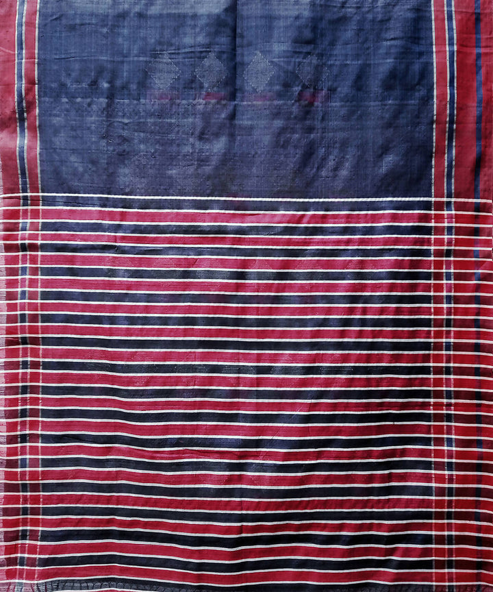 Blue white handwoven extra weft mulberry silk saree