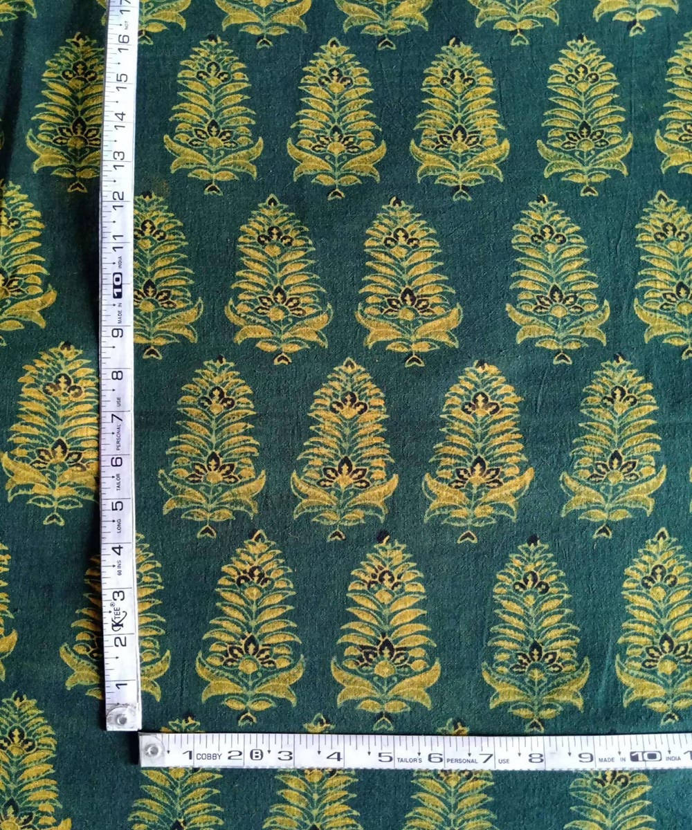 2.5m Green yellow natural dye handspun handwoven cotton ajrakh print fabric