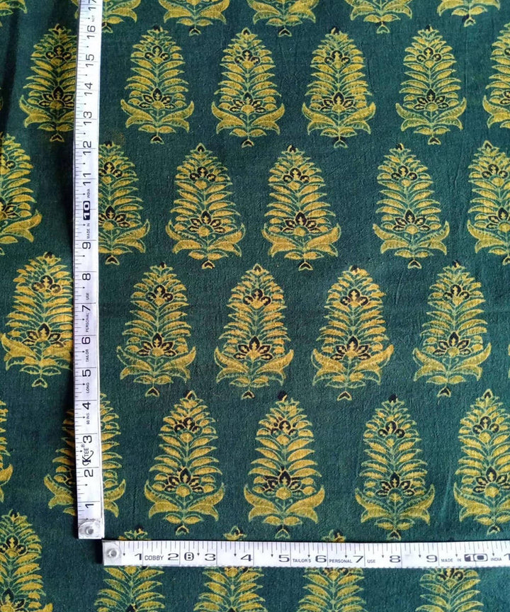 2.5m Green yellow natural dye handspun handwoven cotton ajrakh print fabric