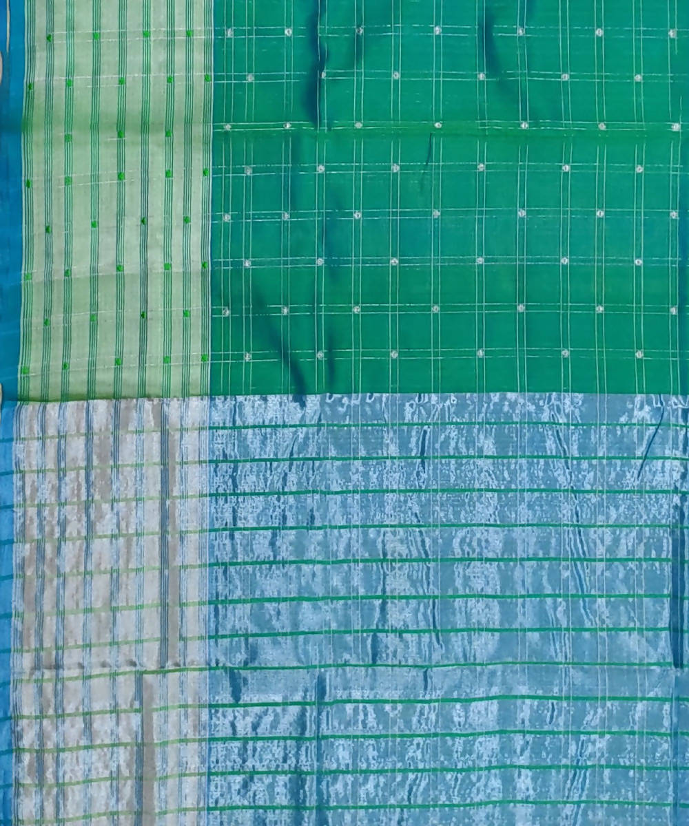 Blue Green Batani Butta Zari Checks Handwoven Sico Venkatagiri Saree