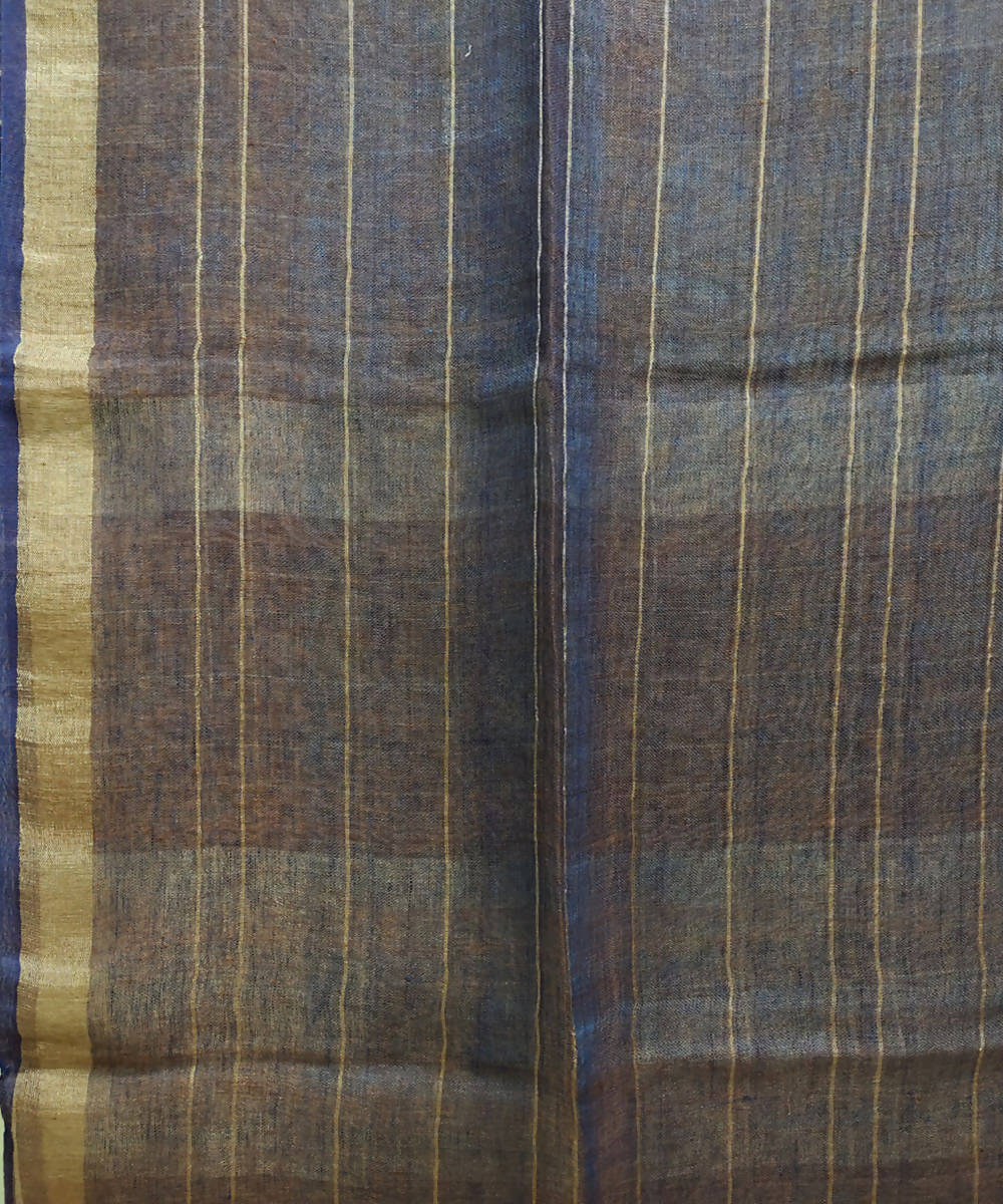 Brown stripes handwoven linen saree