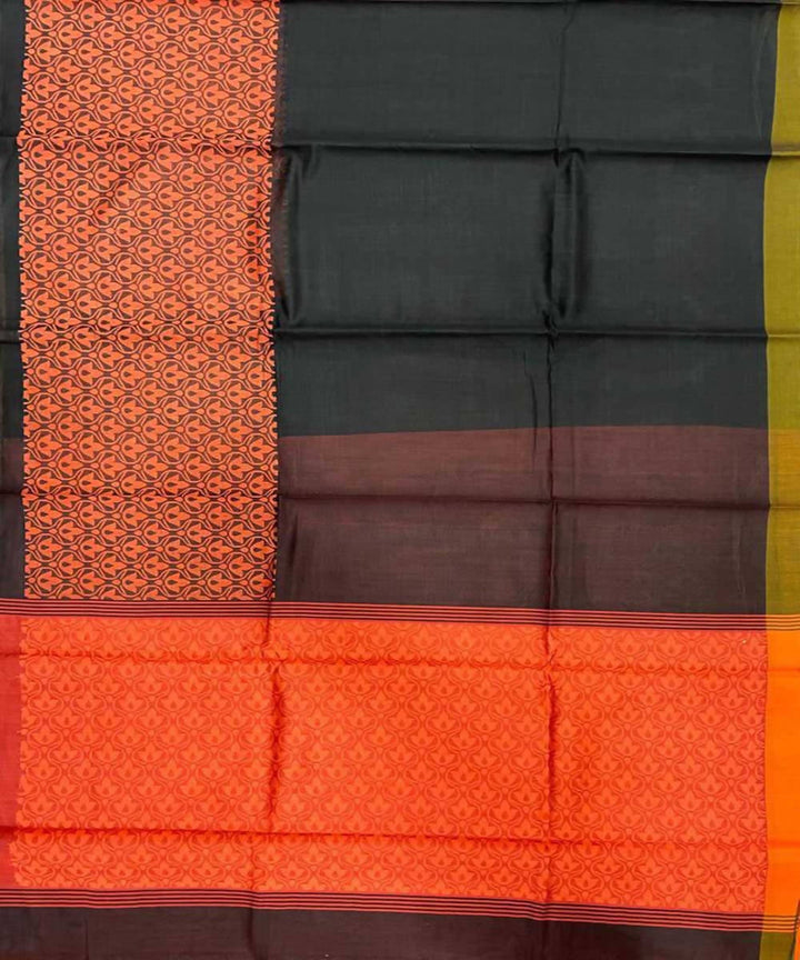 Black orange handwoven broad border tussar silk saree