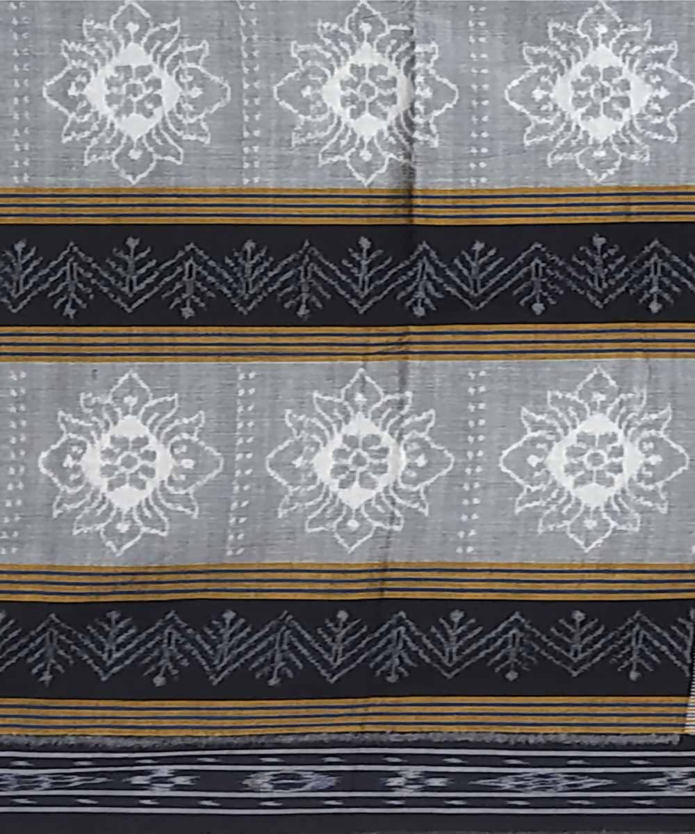 Light grey black handwoven cotton ikat nuapatna saree