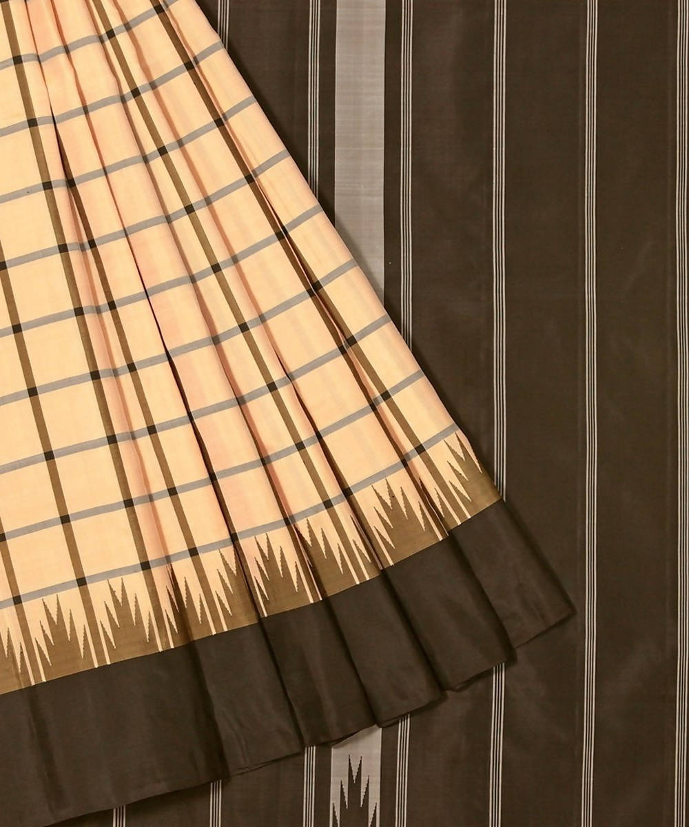 Off white and black handloom kanjivaram temple korvai saree