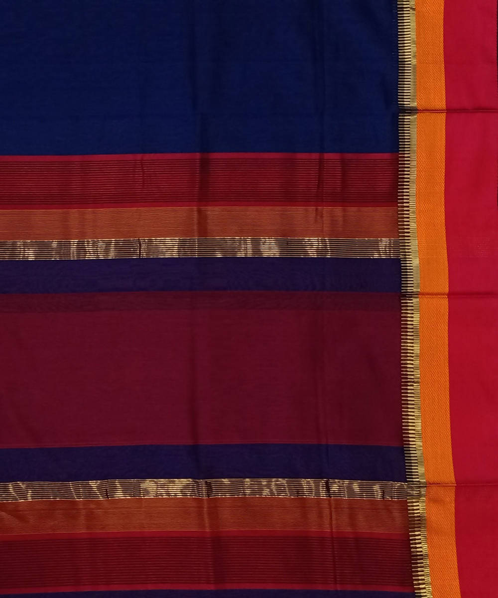 Royal Blue Maheshwari Handloom Cotton Silk Saree