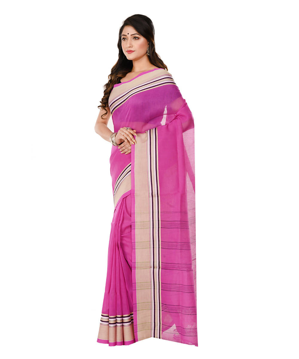 Shantipuri Bengal Handloom Pink Cotton Saree