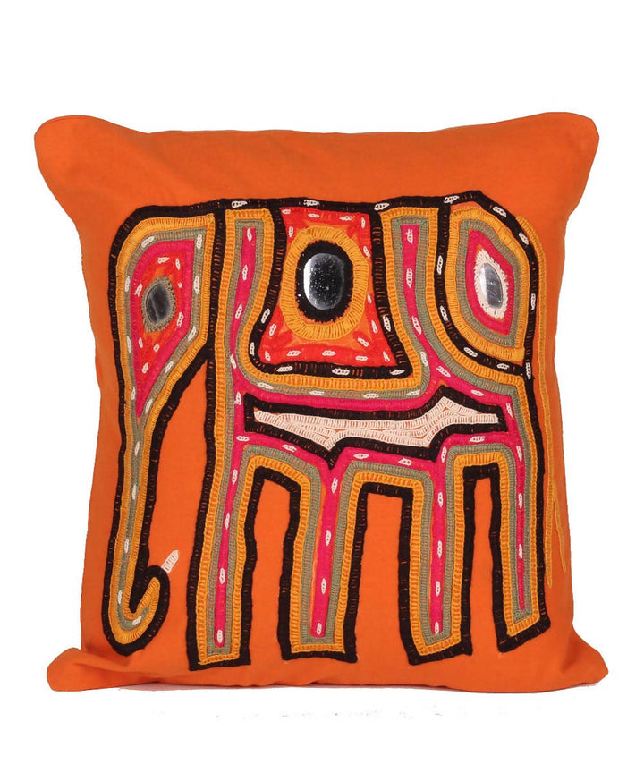 Rust handcrafted soi embroidery cotton cushion cover