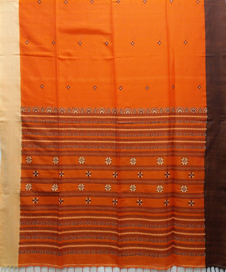 Handwoven bengal cotton orange saree