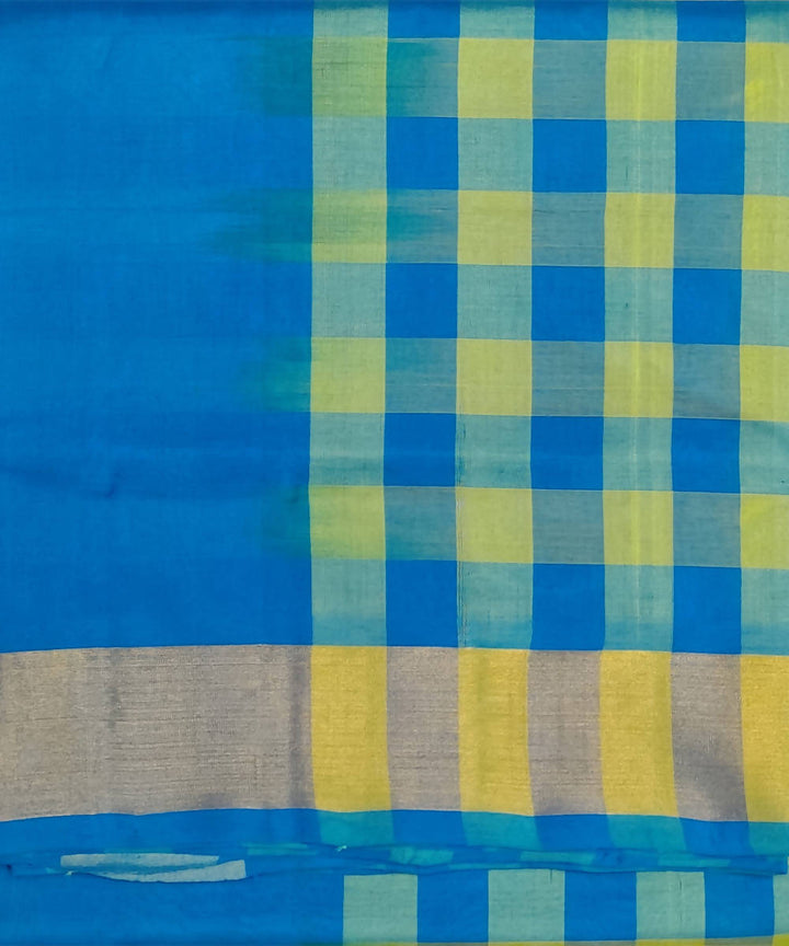 Blue yellow checks Handwoven Venkatagiri Sico Saree