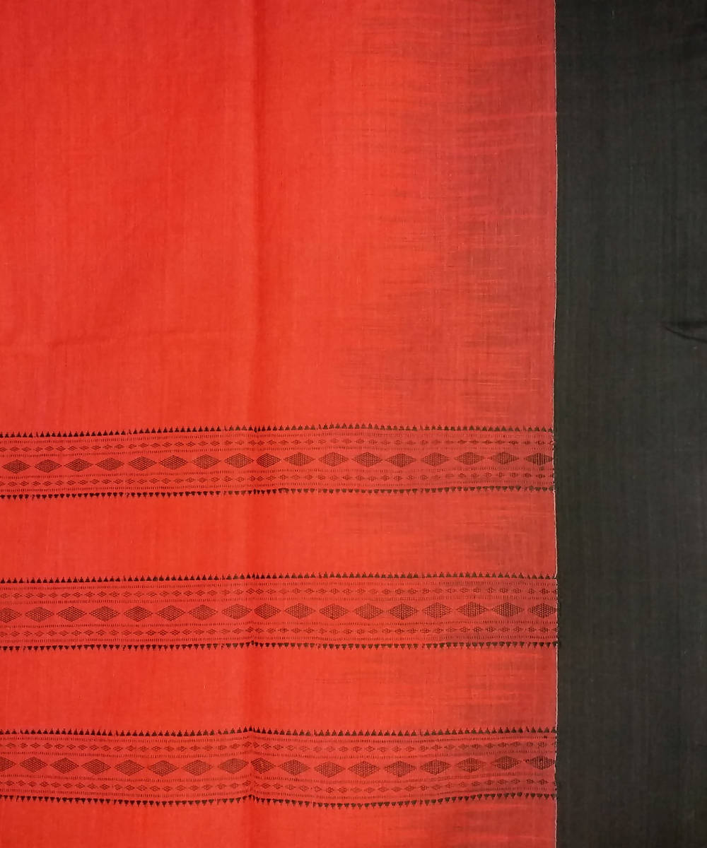 Red Black Handspun Handwoven Cotton Saree