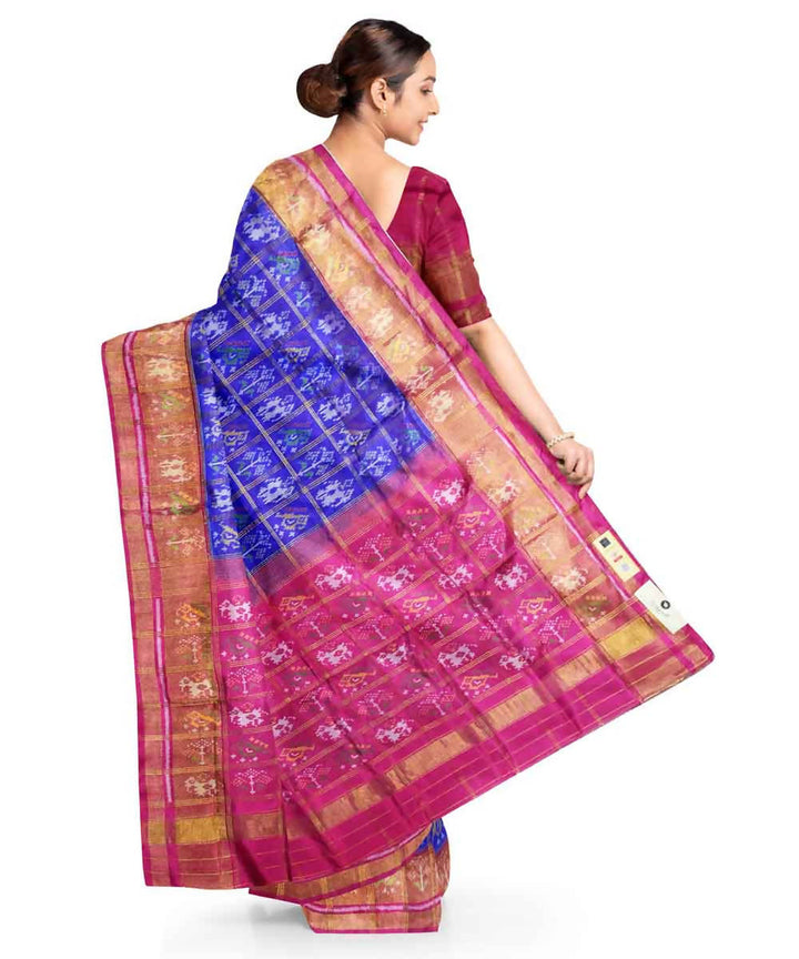 Navy blue pink handloom patola silk saree