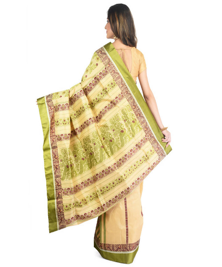 Sandal and green handloom garad silk saree