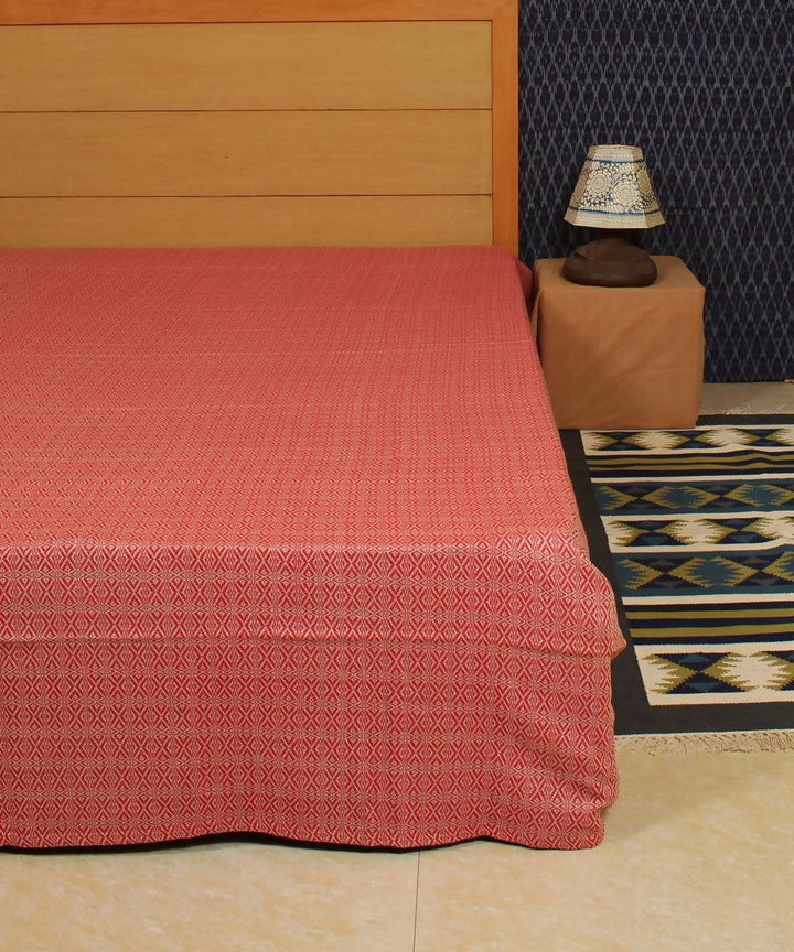Red Floral Handwoven Cotton Bed Cover