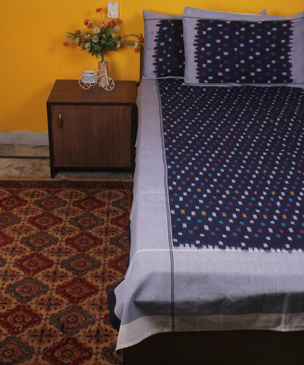 Black Handloom Ikkat Cotton Bedsheet