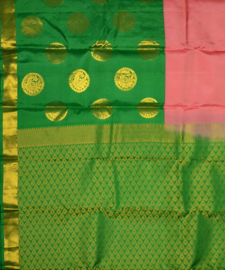 Green Peach Handloom Half and Half Dharmavaram Silk Saree