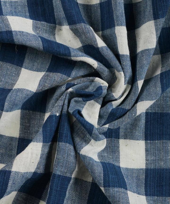 Blue white checks handwoven cotton upholstery fabric