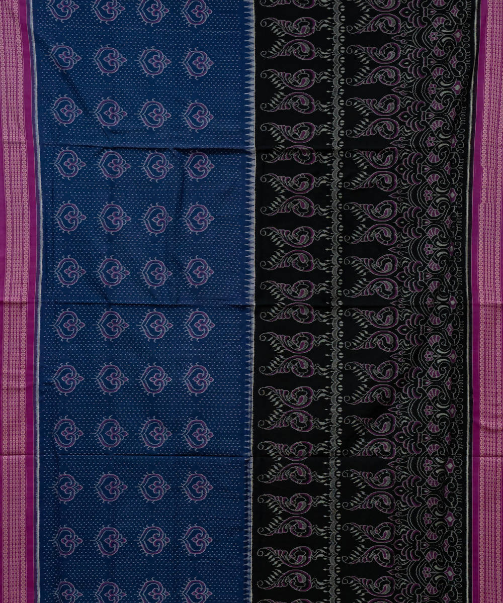 Black and blue handloom cotton sambalpuri saree