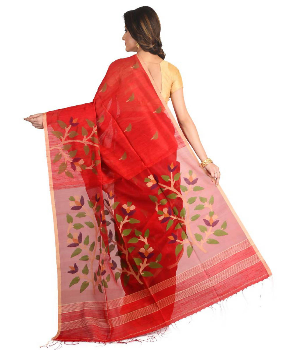 Resham shilpi red bengal silk saree with handwoven jamdani work
