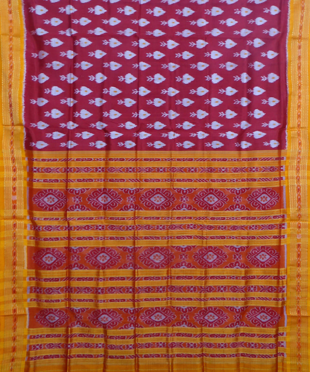 Pink yellow handwoven silk khandua saree