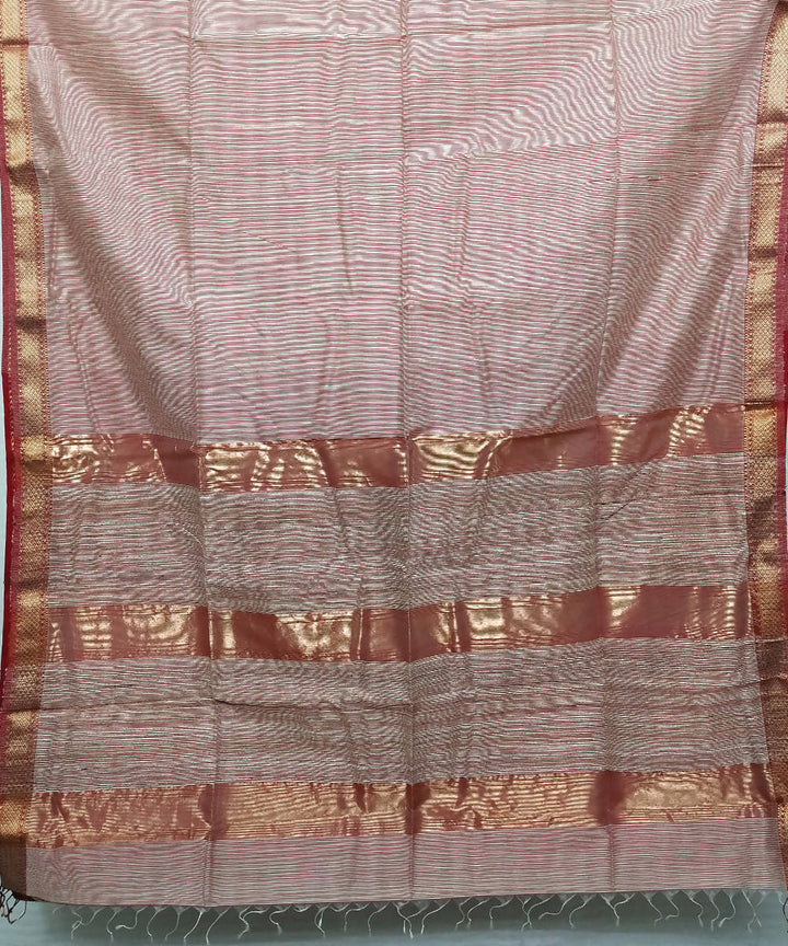 Beige handloom cotton silk maheshwari saree
