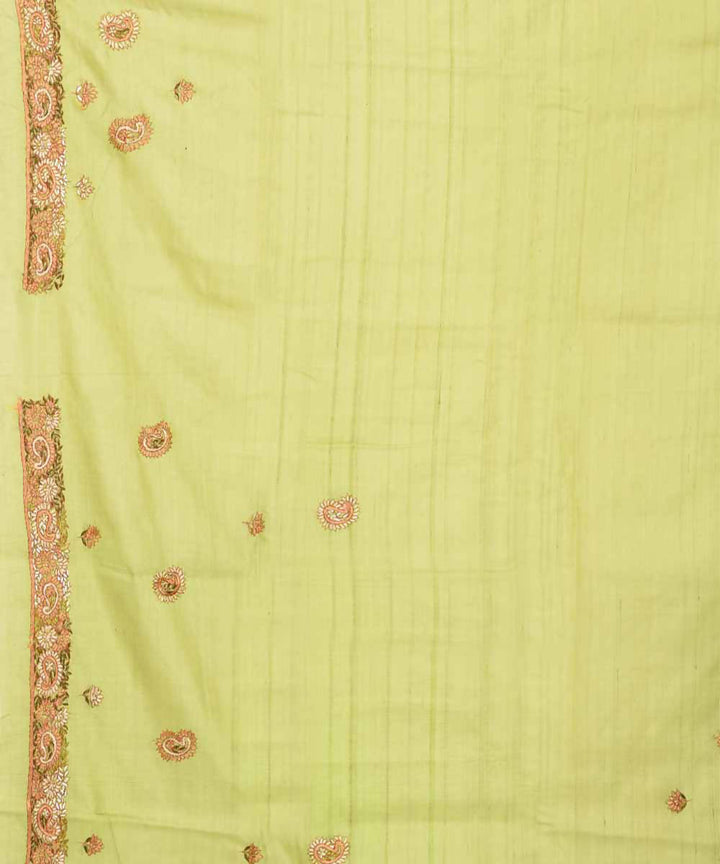 Pastel green bengal hand embroidery tussar silk saree