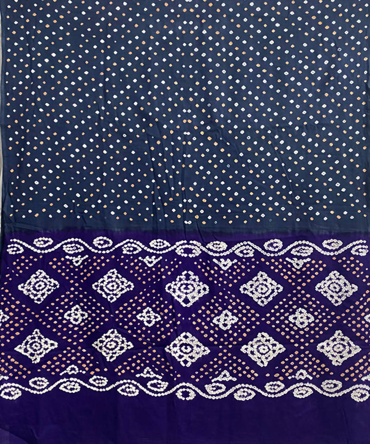 Grey purple hand printed bandhani cotton silk saree