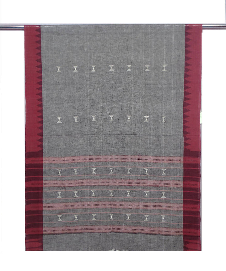 Grey maroon handwoven cotton ikat sambalpuri dupatta