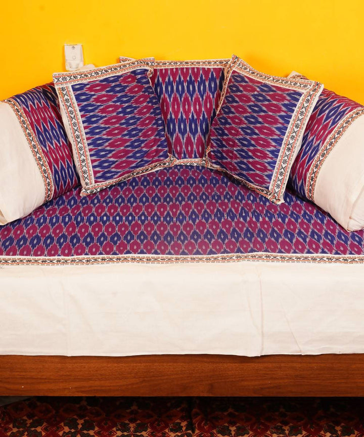 Blue Pink Handloom Pochampally Diwan Set